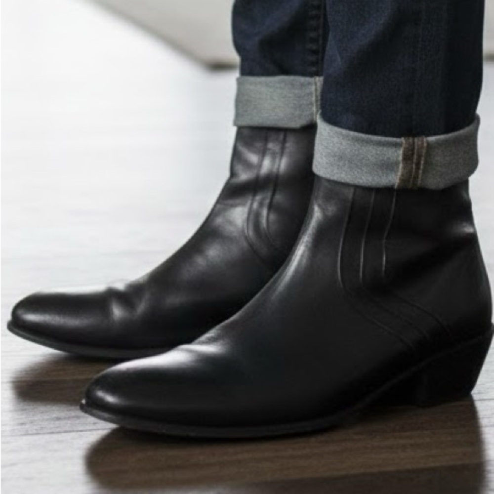 MEN STACY ADAMS SZ 9.5M BLACK LEATHER COWBOY BOOTS
